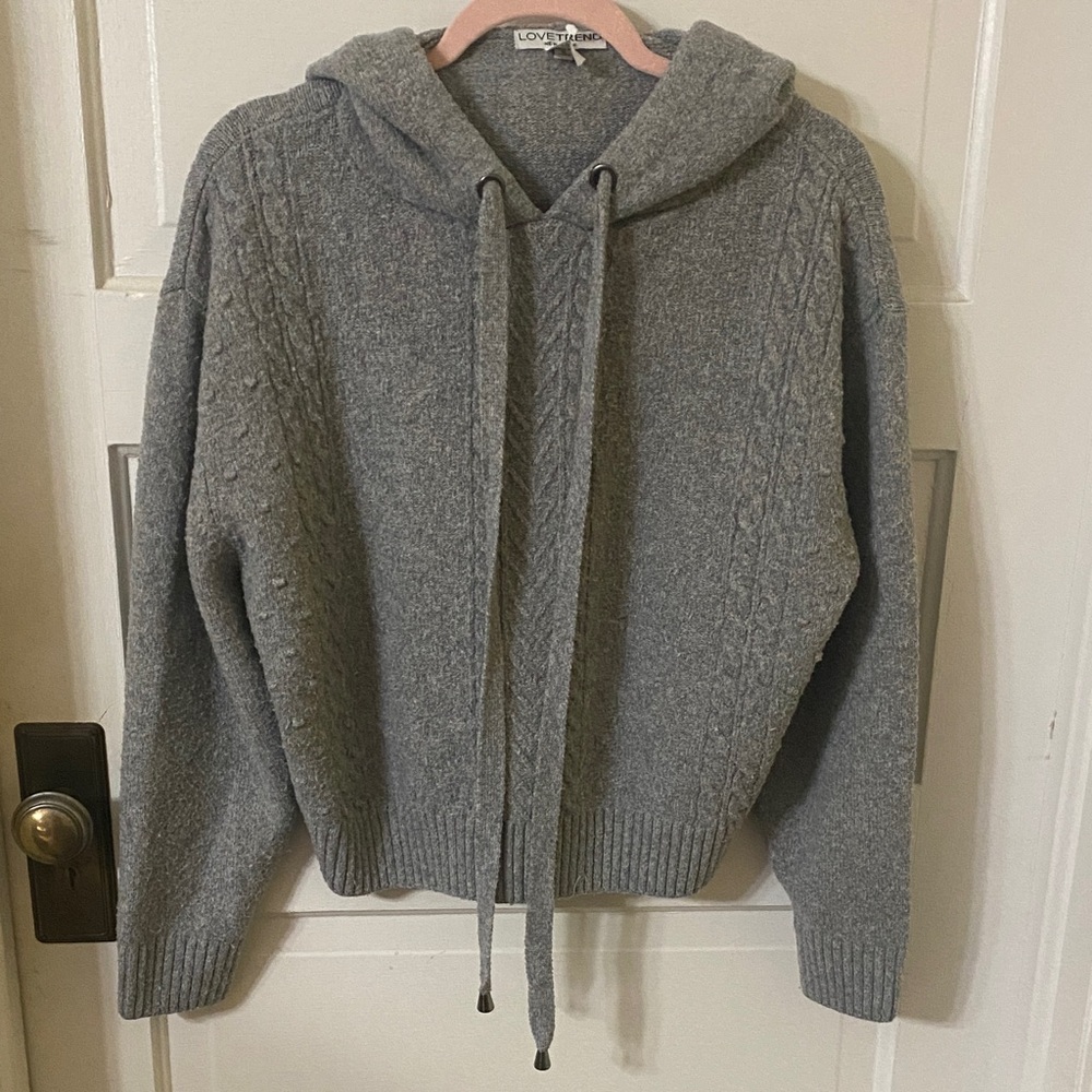 Love Trend Gray Cable Knit Hoodie Sweater